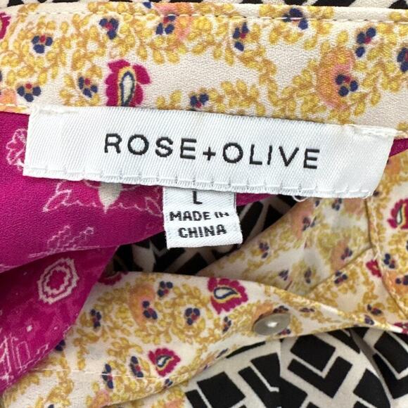 Rose + Olive Paisley Patchwork Button-Down Blouse, Size L, Like New - Picture 3 of 6